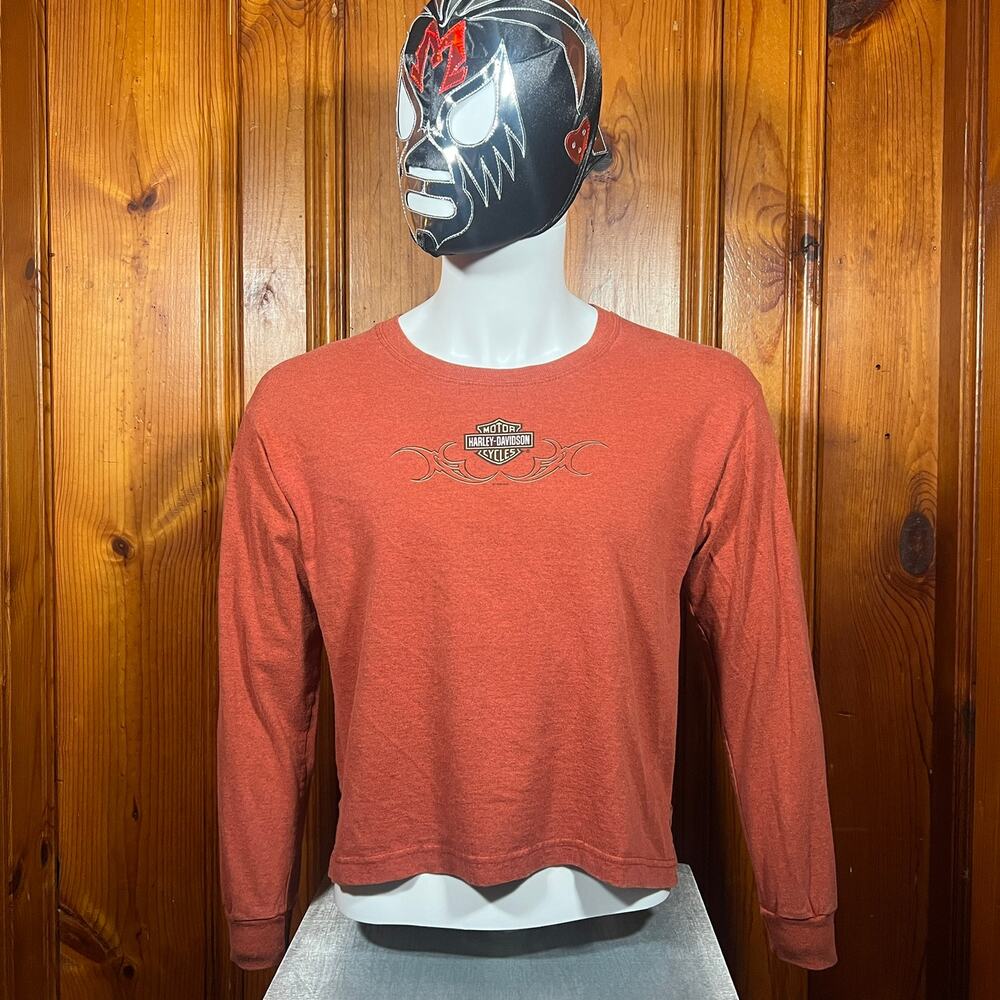 Harley-Davidson L Biker Cropped Long Sleeve Tee Orange Cropped